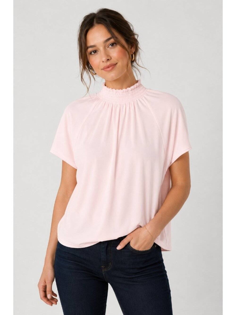 Joie Womens Large Quartz Pink Emolisse Mock Neck T-Shirt Blouse NEW